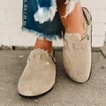 Birkenstock Tokio Suede Leather Shearling Clog - Taupe - Lace and Grace Boutique