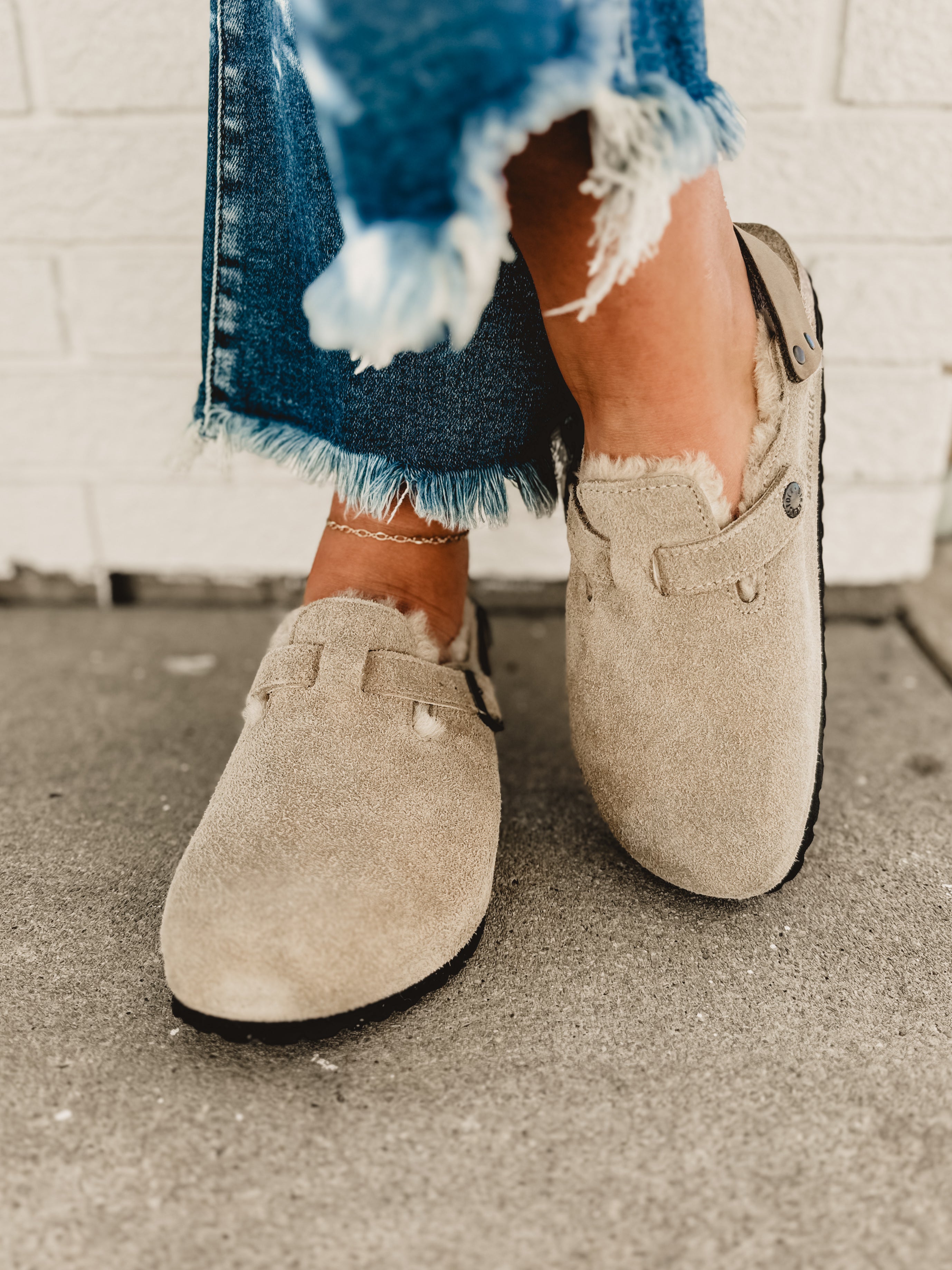 Birkenstock Tokio Suede Leather Shearling Clog - Taupe - Lace and Grace Boutique