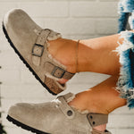 Birkenstock Tokio Suede Leather Shearling Clog - Taupe - Lace and Grace Boutique