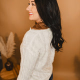 Half Zip Up Corduroy Collar Sweater - Ivory