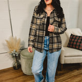 Button Down Plaid Shacket - Grey Multi