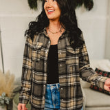 Button Down Plaid Shacket - Grey Multi