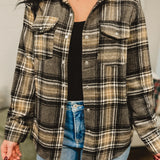Button Down Plaid Shacket - Grey Multi