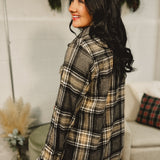 Button Down Plaid Shacket - Grey Multi