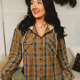 Hooded Plaid Jacket - Toffee