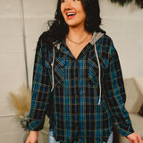 Hooded Plaid Jacket - Black