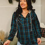 Hooded Plaid Jacket - Black