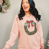 Sequin Christmas Wreath Sweatshirt - Pink Multi
