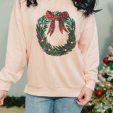 Sequin Christmas Wreath Sweatshirt - Pink Multi