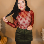 All Dressed Up Sheer Lace Top - Brick - Lace and Grace Boutique