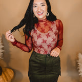 All Dressed Up Sheer Lace Top - Brick - Lace and Grace Boutique