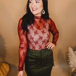 All Dressed Up Sheer Lace Top - Brick - Lace and Grace Boutique
