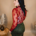 All Dressed Up Sheer Lace Top - Brick - Lace and Grace Boutique