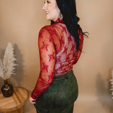 All Dressed Up Sheer Lace Top - Brick - Lace and Grace Boutique