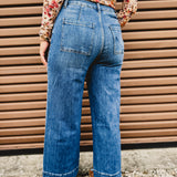 High Rise Front Seam Wide Leg Jean - Dark Denim