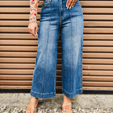 High Rise Front Seam Wide Leg Jean - Dark Denim