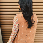 Floral Embroidered Corduroy Vest - Caramel - Lace and Grace Boutique