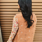 Floral Embroidered Corduroy Vest - Caramel - Lace and Grace Boutique