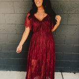 Floral Lace Overlay Maxi Dress - Wine