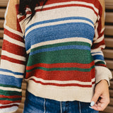 Color Block Striped Sweater - Blue/Rust - Lace and Grace Boutique