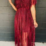 Floral Lace Overlay Maxi Dress - Wine