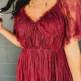 Floral Lace Overlay Maxi Dress - Wine