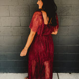 Floral Lace Overlay Maxi Dress - Wine