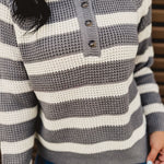 Sweater Knit Long Sleeve Top - Grey/Ivory - Lace and Grace Boutique