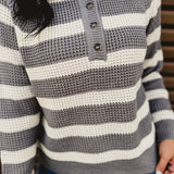 Sweater Knit Long Sleeve Top - Grey/Ivory - Lace and Grace Boutique