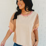 Short Sleeve Color Block Crewneck Top - Natural Multi