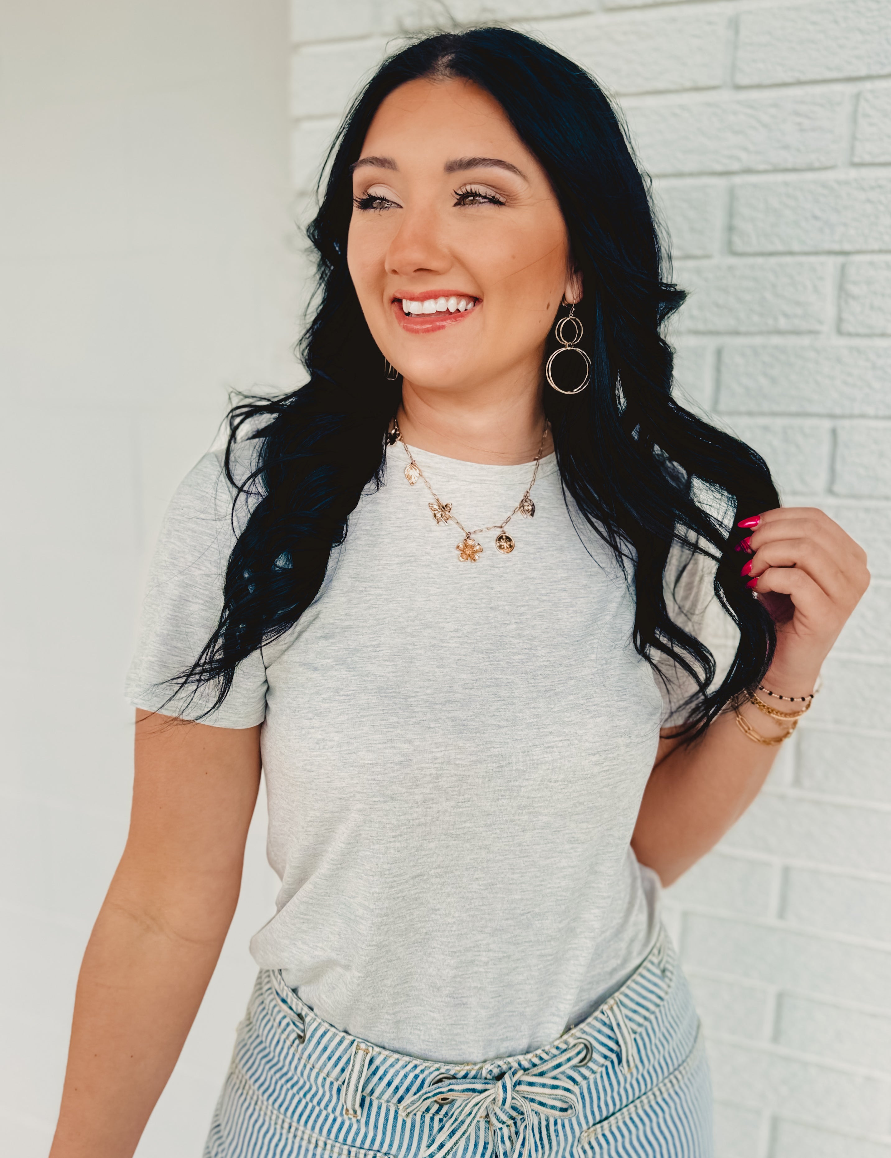 Basic Crew Neck Short Sleeve Top - Heather Grey - Lace and Grace Boutique