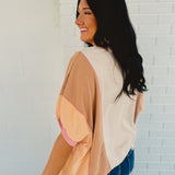 Short Sleeve Color Block Crewneck Top - Natural Multi