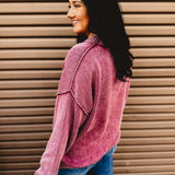 Oversized V-Neck Washed Sweater - Burgundy - Lace and Grace Boutique