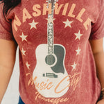 Nashville Music City Mineral Wash Graphic Tee - Wine - Lace and Grace Boutique