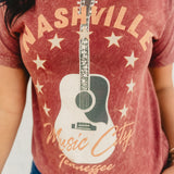 Nashville Music City Mineral Wash Graphic Tee - Wine - Lace and Grace Boutique