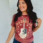 Nashville Music City Mineral Wash Graphic Tee - Wine - Lace and Grace Boutique