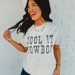 Cool It Cowboy Mineral Wash Graphic Tee - Off White - Lace and Grace Boutique