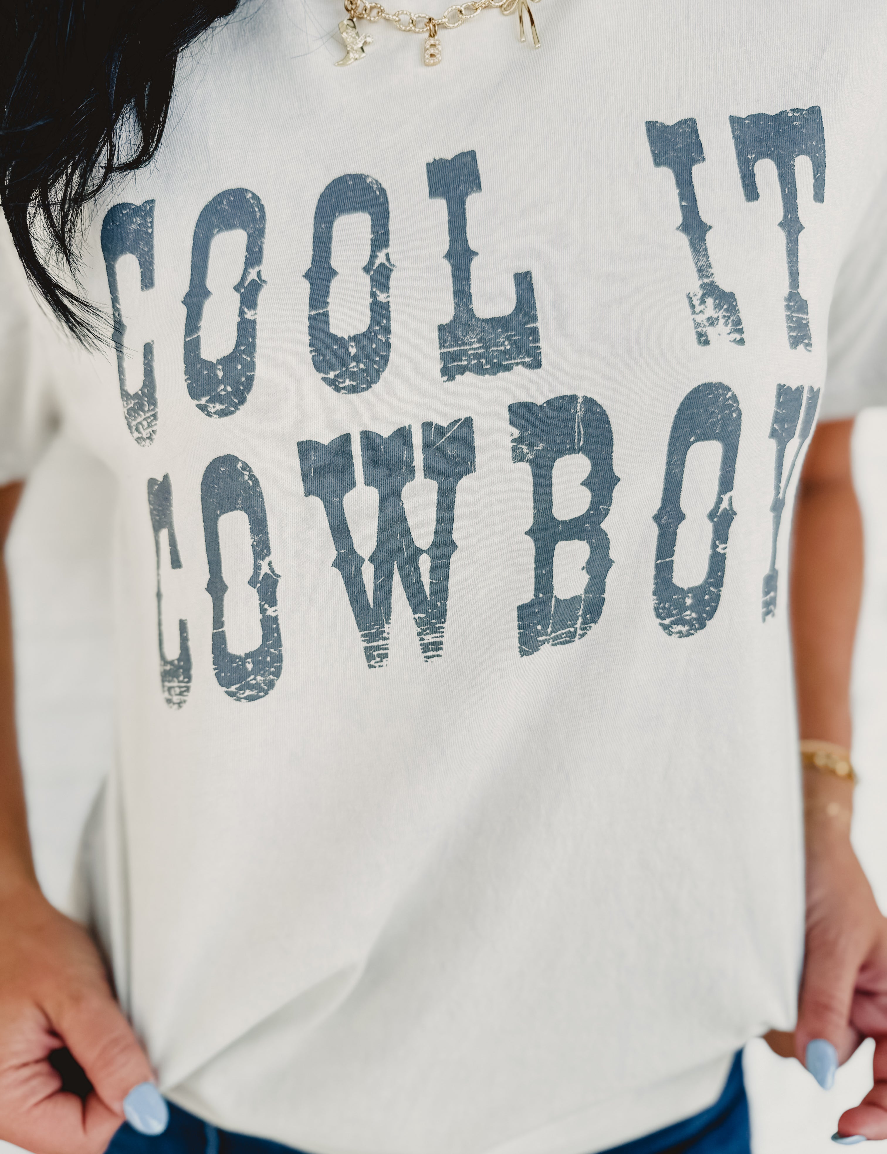 Cool It Cowboy Mineral Wash Graphic Tee - Off White - Lace and Grace Boutique