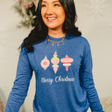 Vintage Ornaments Long Sleeve Crewneck Tee - Blue