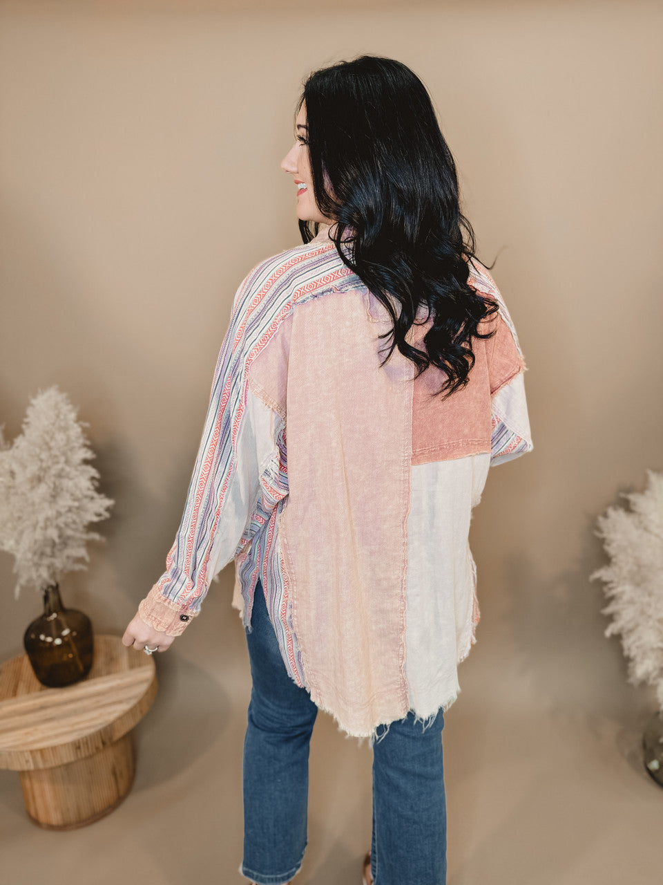 Oli & Hali Washed Colorblock Aztec Shacket - Clay - Lace and Grace Boutique
