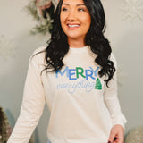 Merry Everything Long Sleeve Crewneck Tee - White Multi
