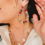 Multicolored Beaded Flower Teardrop Earrings