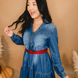 Tiered Denim Mini Dress -  Medium Wash