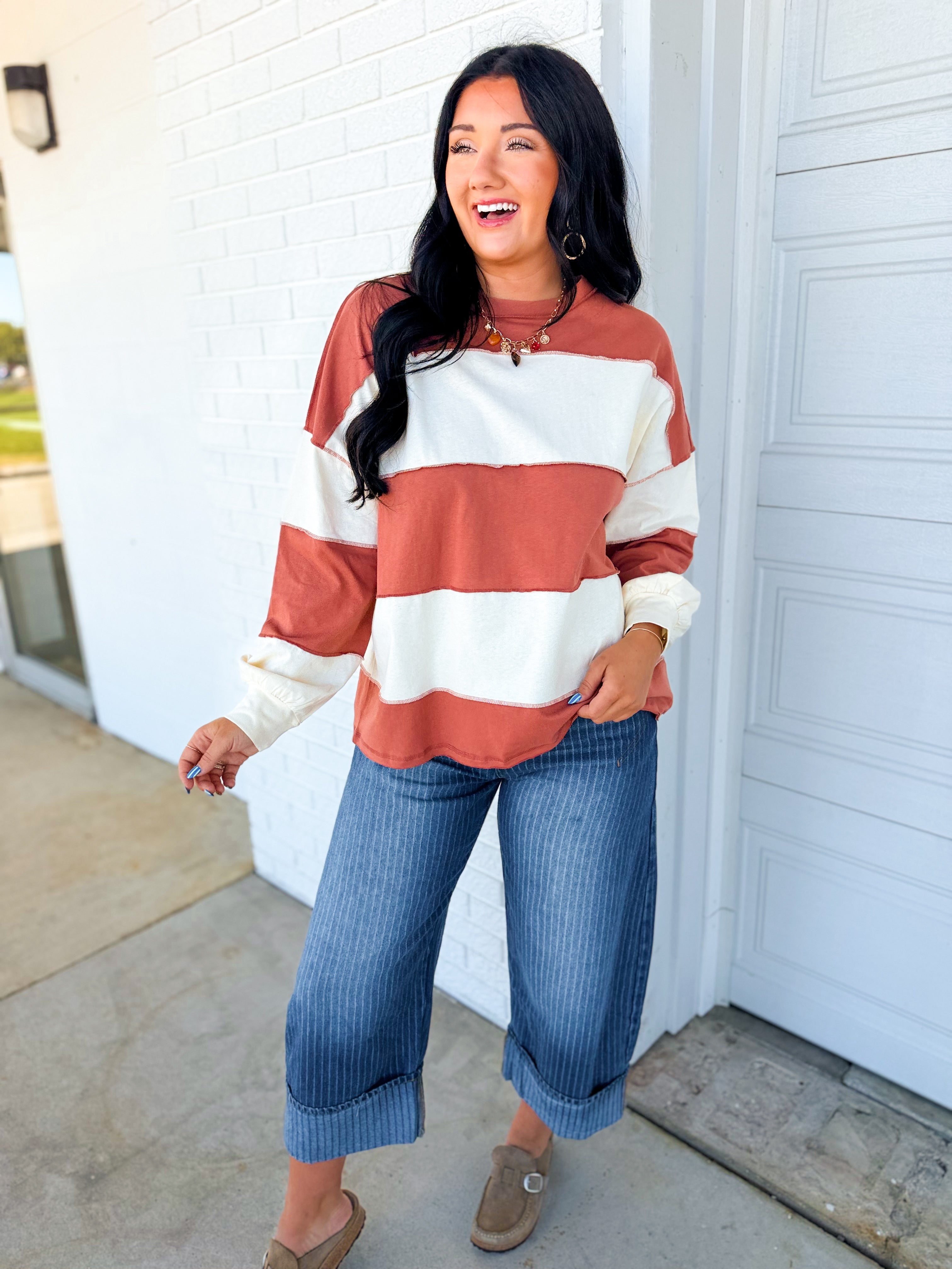 The Striped Long Sleeve Top & Distressed Jean Combo image