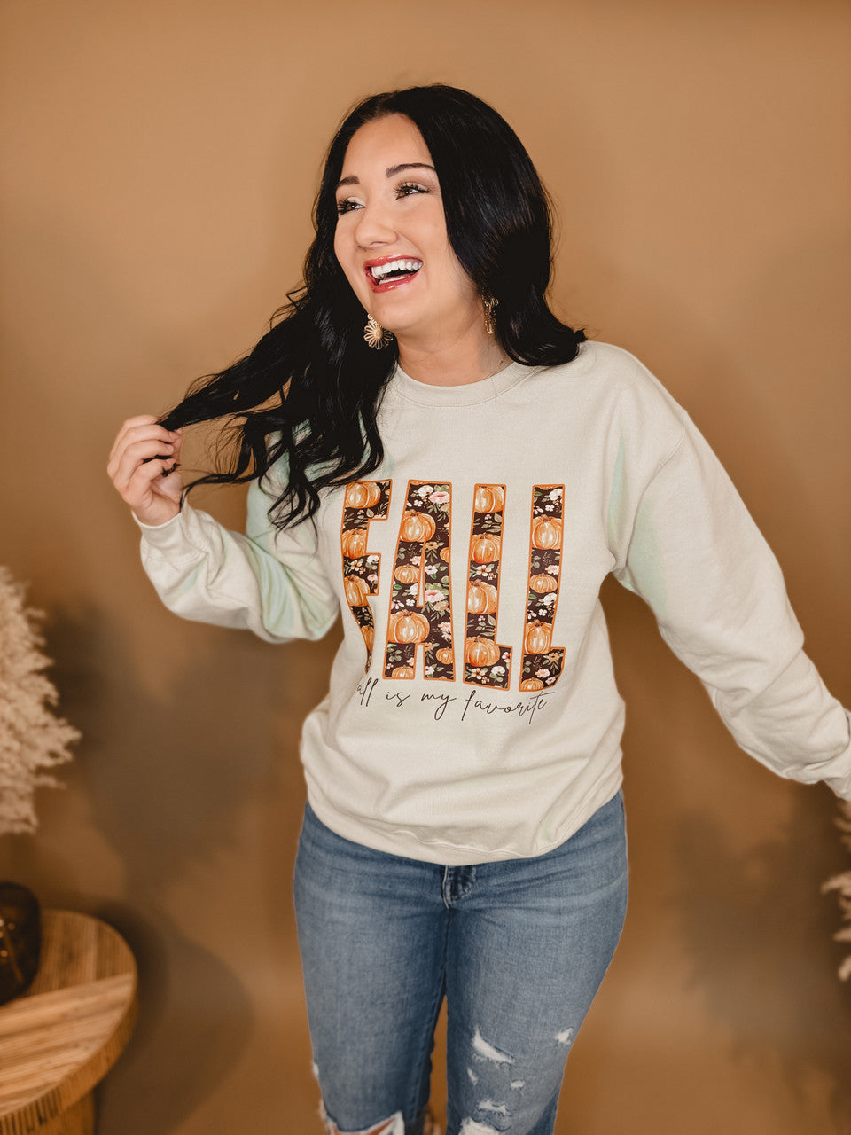 Fall Is My Favorite Fleece Sweatshirt - Oat - Lace and Grace Boutique