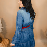 Tiered Denim Mini Dress -  Medium Wash