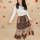 Flower & Paisley Maxi Skirt -Black