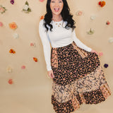 Flower & Paisley Maxi Skirt -Black