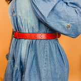 Petal Punch Out Leather Belt - Red