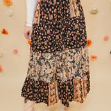 Flower & Paisley Maxi Skirt -Black